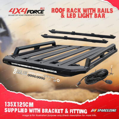 4X4FORCE 135x125cm Roof Rack Flat Platform & Light Bar & Rails for Universal Ute