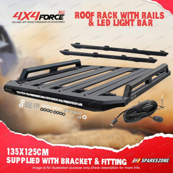 4X4FORCE 135x125cm Roof Rack Flat Platform & Light Bar & Rails for Isuzu D-Max