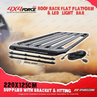4X4FORCE 220 x 125cm Roof Rack Flat Platform & LED Light Bar for Ford Everest