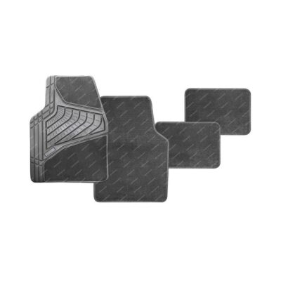 4Pc PC Covers Grey Carpet & Rubber Mat Set - Non-Slip Waterproof Rubber PC50108