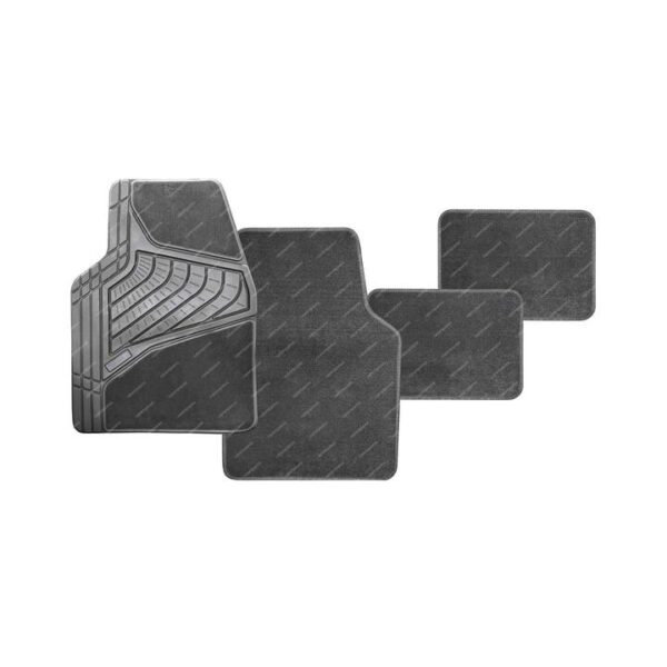 4Pc PC Covers Grey Carpet & Rubber Mat Set - Non-Slip Waterproof Rubber PC50108