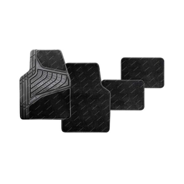 4Pc PC Covers Black Carpet & Rubber Mat Set - Non-Slip Waterproof Rubber PC50107