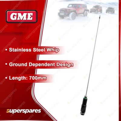 GME 700mm AM / FM Stainless Steel Antenna Inc Whip Base Cable AEM6