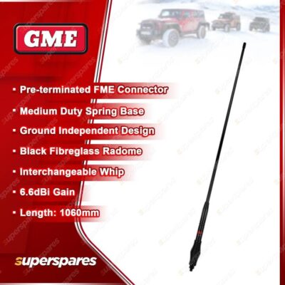 GME 1060mm 6.6DBI Gain UHF CB Antenna - Black Fibreglass Radome AE4702B