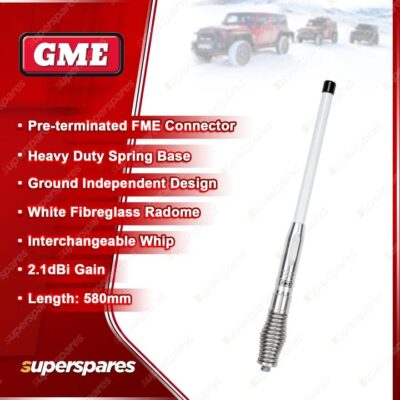 GME 580mm White Radome Antenna (2.1DBI Gain) - Heavy Duty Spring Base AE4704