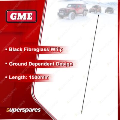 GME 1500mm Black Fibreglass AM / FM Antenna Inc Whip Base Cable AEM2