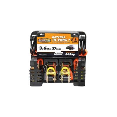 4 Pc Loadmaster 3.6Mx27mm Ratchet Tie Down - with Moulded Handles 680KG Capacity